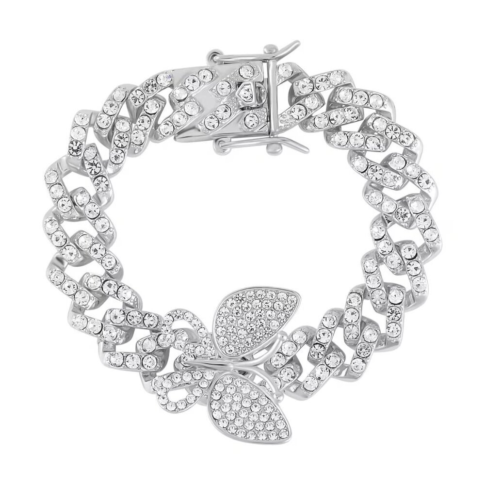 Austrian Crystal Spinner Butterfly Bracelet in Silvertone 6.5 Inches